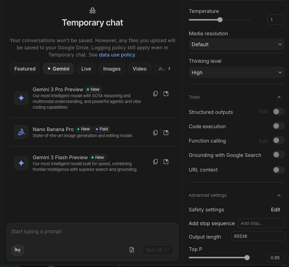 Google AI Studio System Settings