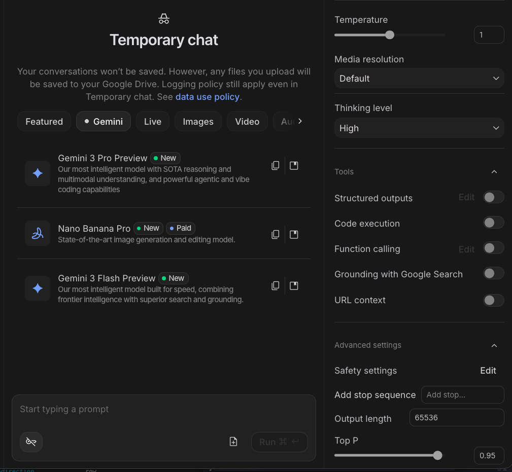 Google AI Studio System Settings