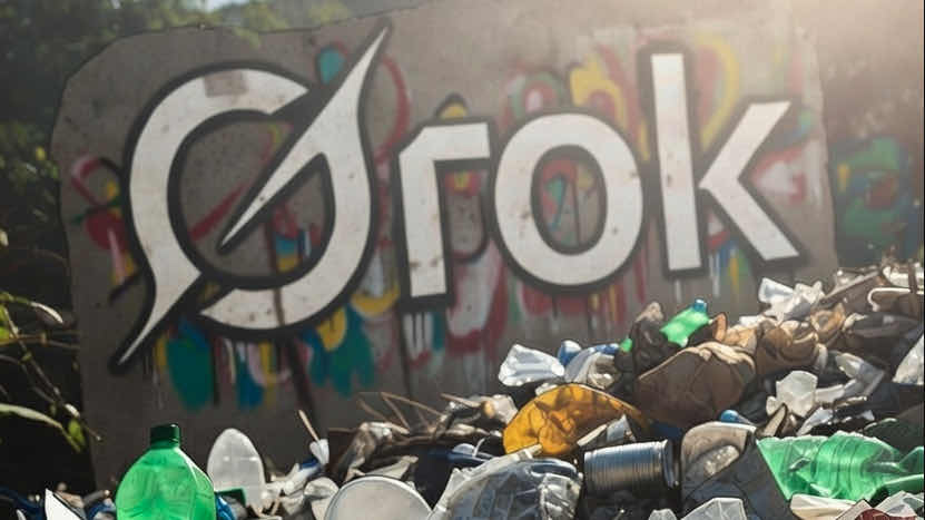 Grok in a garbage dump, image generated by Grok